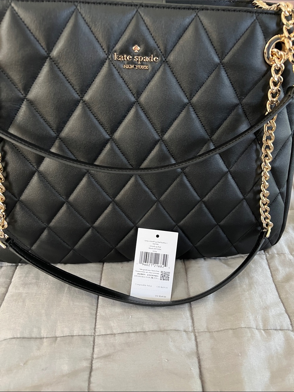 kate spade Black Quilted Shoulder Bag with Gold Chain